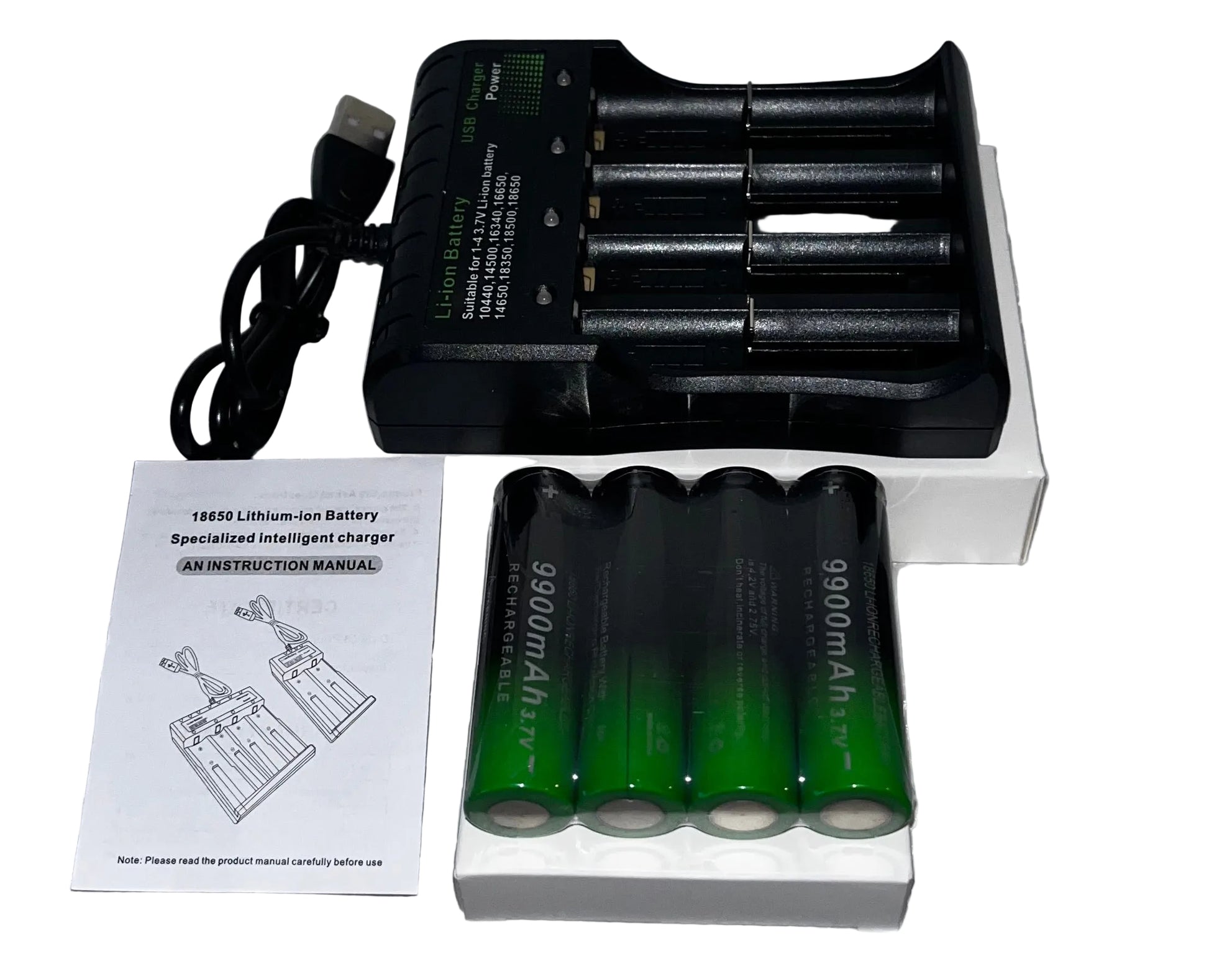 Lot of 4 - 18650 Battery Charger Kits w/ 4 Rechargeable Batteries