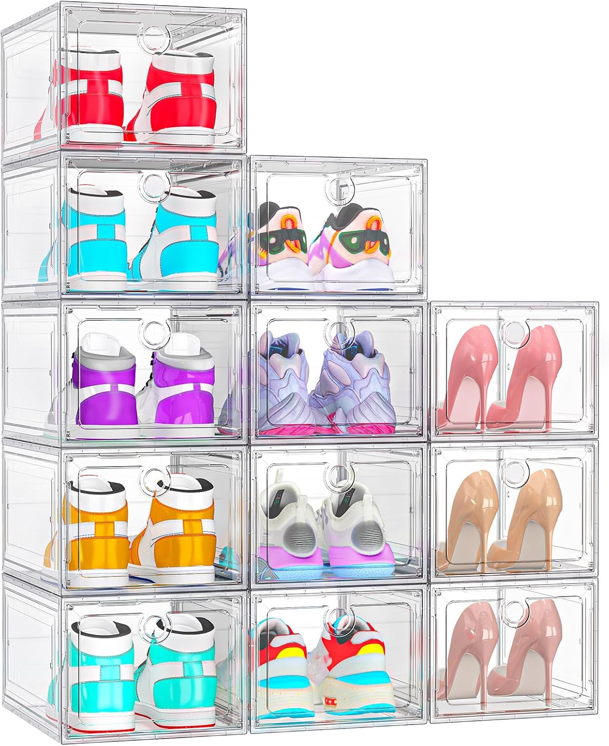 12 Pack Stackable Clear Shoe Storage Organizer Boxes Drop Front Large by ARSTPEOE
