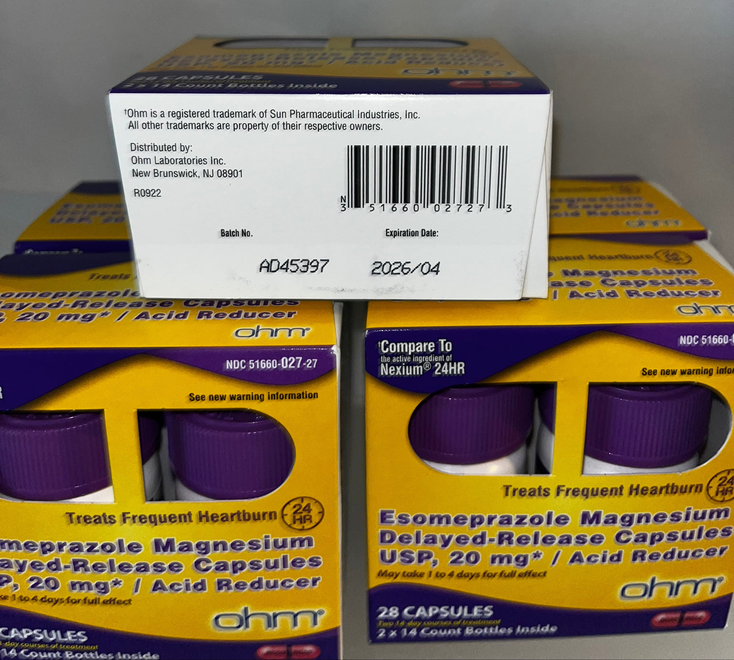 Lot of 5 - Ohm Esomeprazole Magnesium 20mg Acid Reducer 28 Caps by Ohm