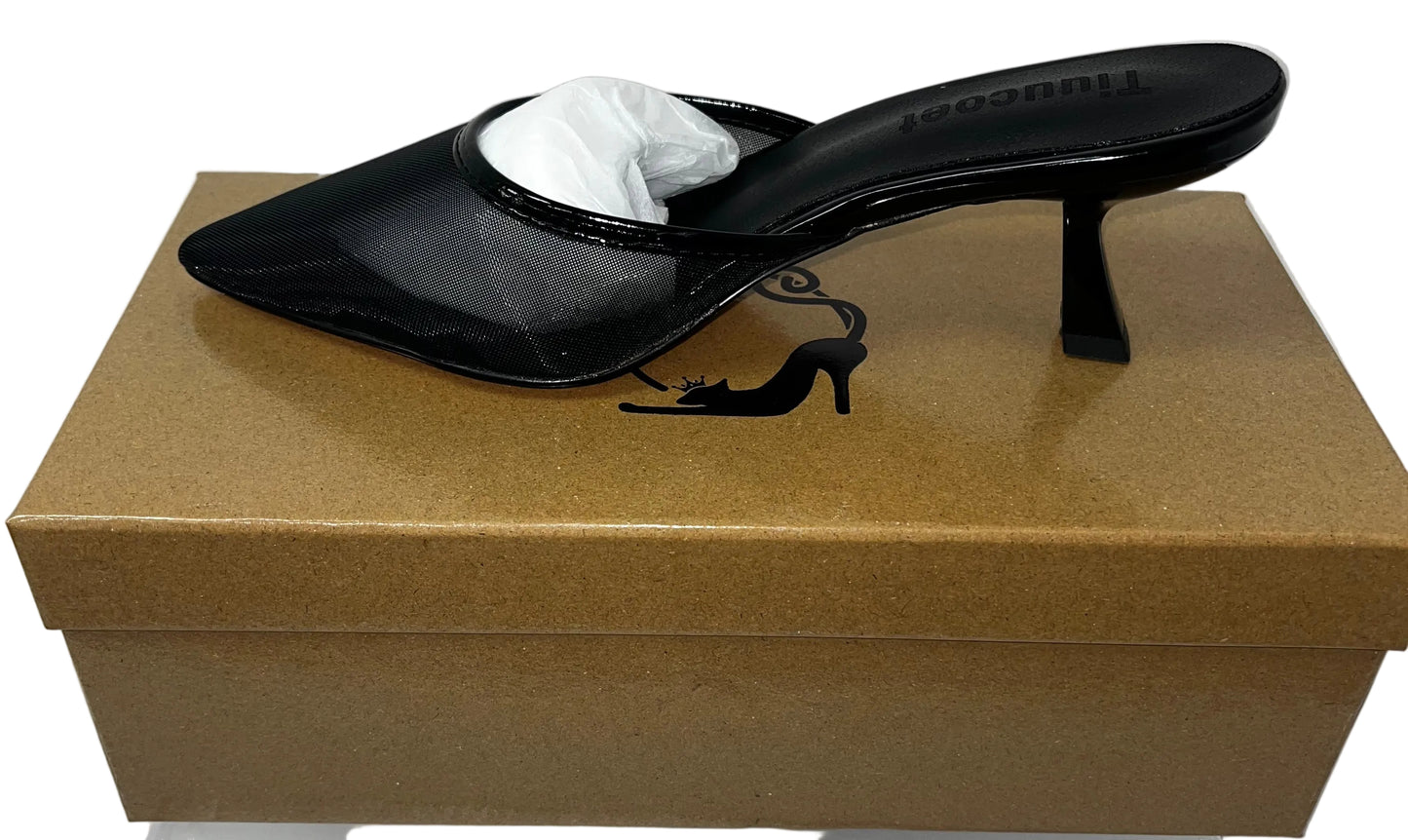 Lot of 2 - Tiuwood Women's Black Mesh Mule Pumps Pointed Toe Kitten Heels US 6 by Tiuwood