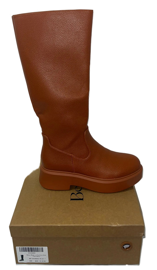 BeeLg Women's Platform Knee High Boots Brown Size 7 Side Zip Chunky Sole New by BeeLg