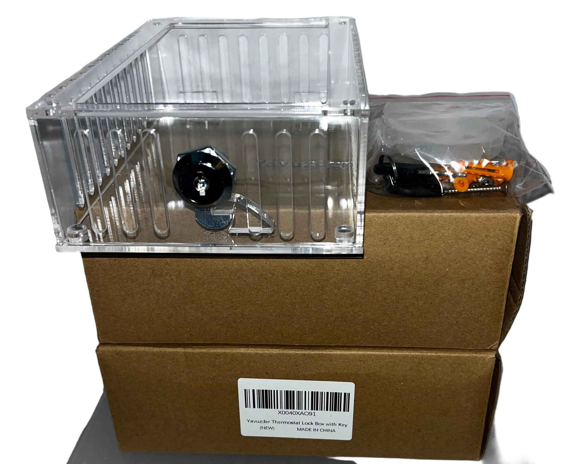 Lot of 2 - Thermostat Lock Boxes with Keys Clear Acrylic Wall Mount Covers
