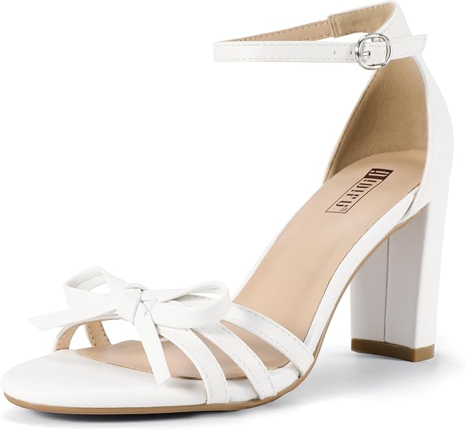 IDIFU Women's White Bow Ankle Strap Block Heel Sandals Size 7.5 New in Box by IDIFU