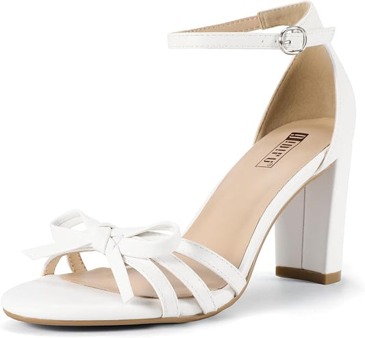 IDIFU Women's White Bow Ankle Strap Block Heel Sandals Size 7.5 New in Box by IDIFU