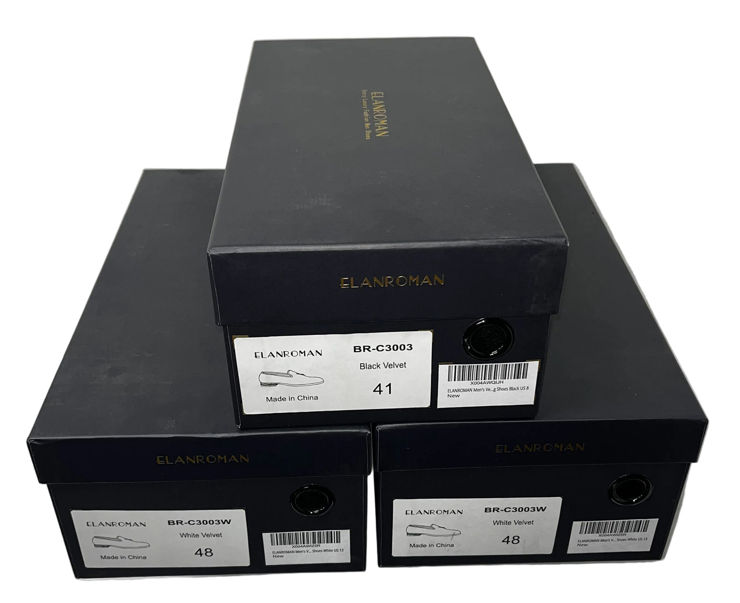 Lot of 3 - ELANROMAN Men's Velvet Loafers Dress Shoes Black White EU 41/48 New by ELANROMAN