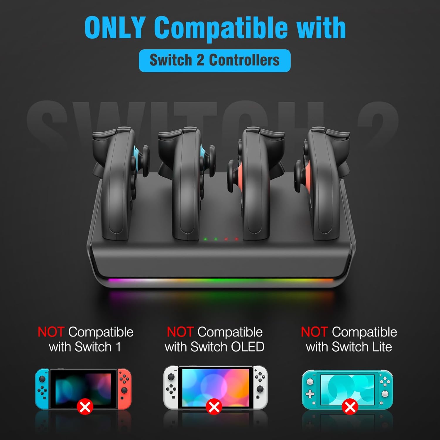 Lot of 4 - Nintendo Switch 2 Joy Con Charging Station Dock RGB USB-C by Uberwith