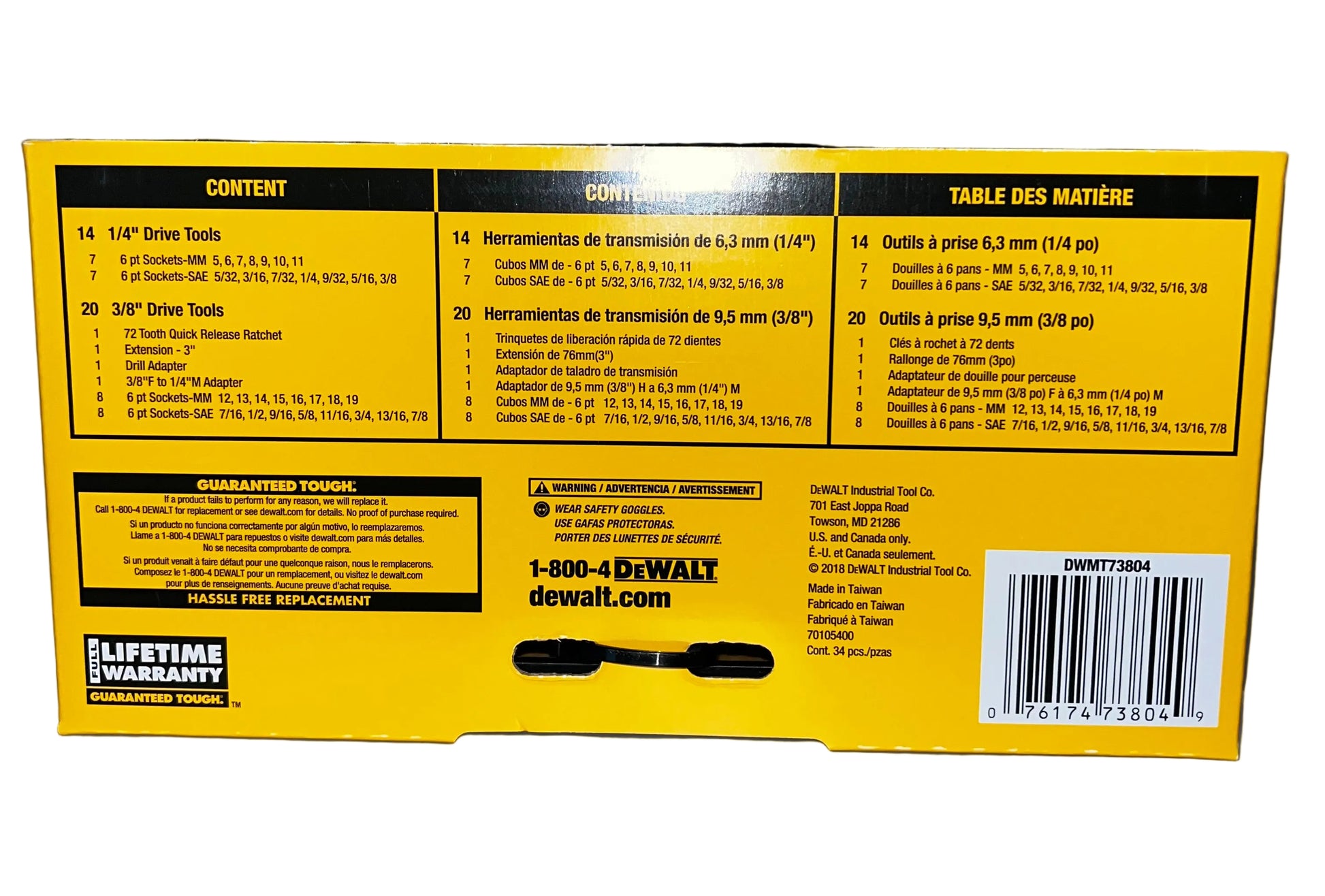 DEWALT DWMT73804 34-Piece Socket Set 1/4" & 3/8" Drive Ratchet SAE Metric by DEWALT