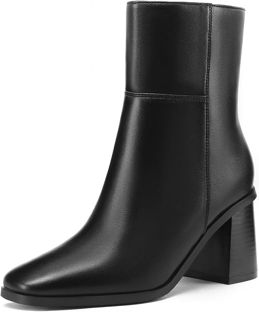 Dumjey Women's Black Block Heel Ankle Boots Side Zip Dress Booties New with Box by Dumjey
