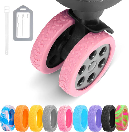 Lot of 2 - 8 Pack Pink Silicone Luggage Wheel Covers