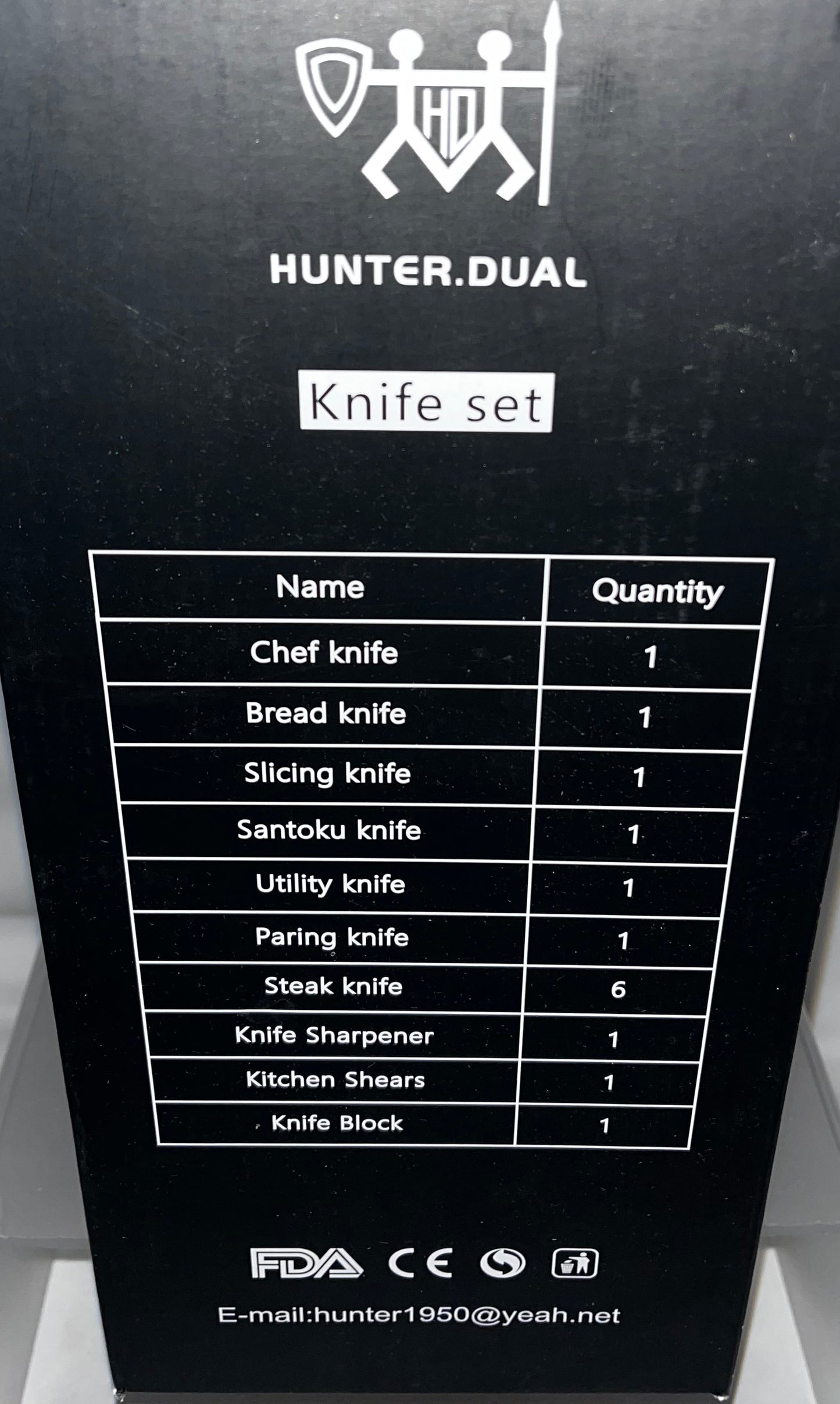 15 Piece Kitchen Knife Set with Block Sharpener Shears Stainless Steel by Hunter Dual