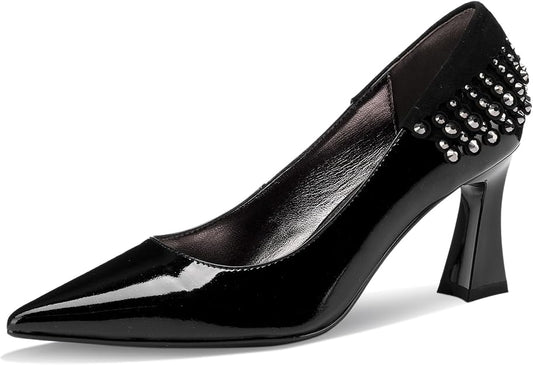 TDD Women's Black Pointed Toe Rhinestone Block Heel Pumps New in Box by TDD Fashion Shoes