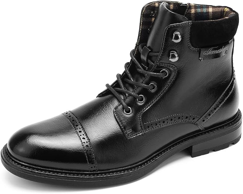 Temeshu Men's Black Cap Toe Combat Boots Lace Up Side Zip Ankle Boots Size 12 NIB by Temeshu