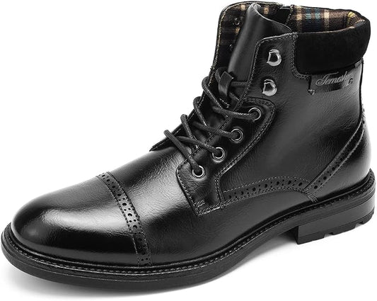 Temeshu Men's Black Cap Toe Combat Boots Lace Up Side Zip Ankle Boots Size 12 NIB by Temeshu