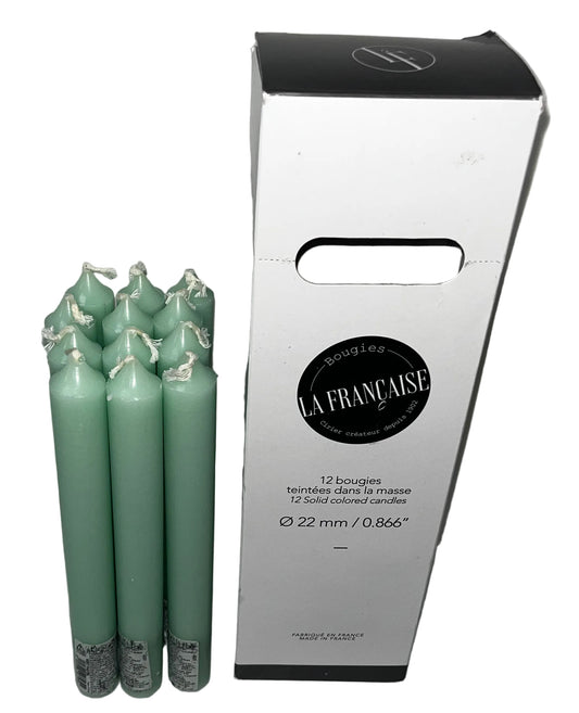 La Francaise 12 Pastel Green French Dinner Candles 22mm x 8.66" Made in France by La Française
