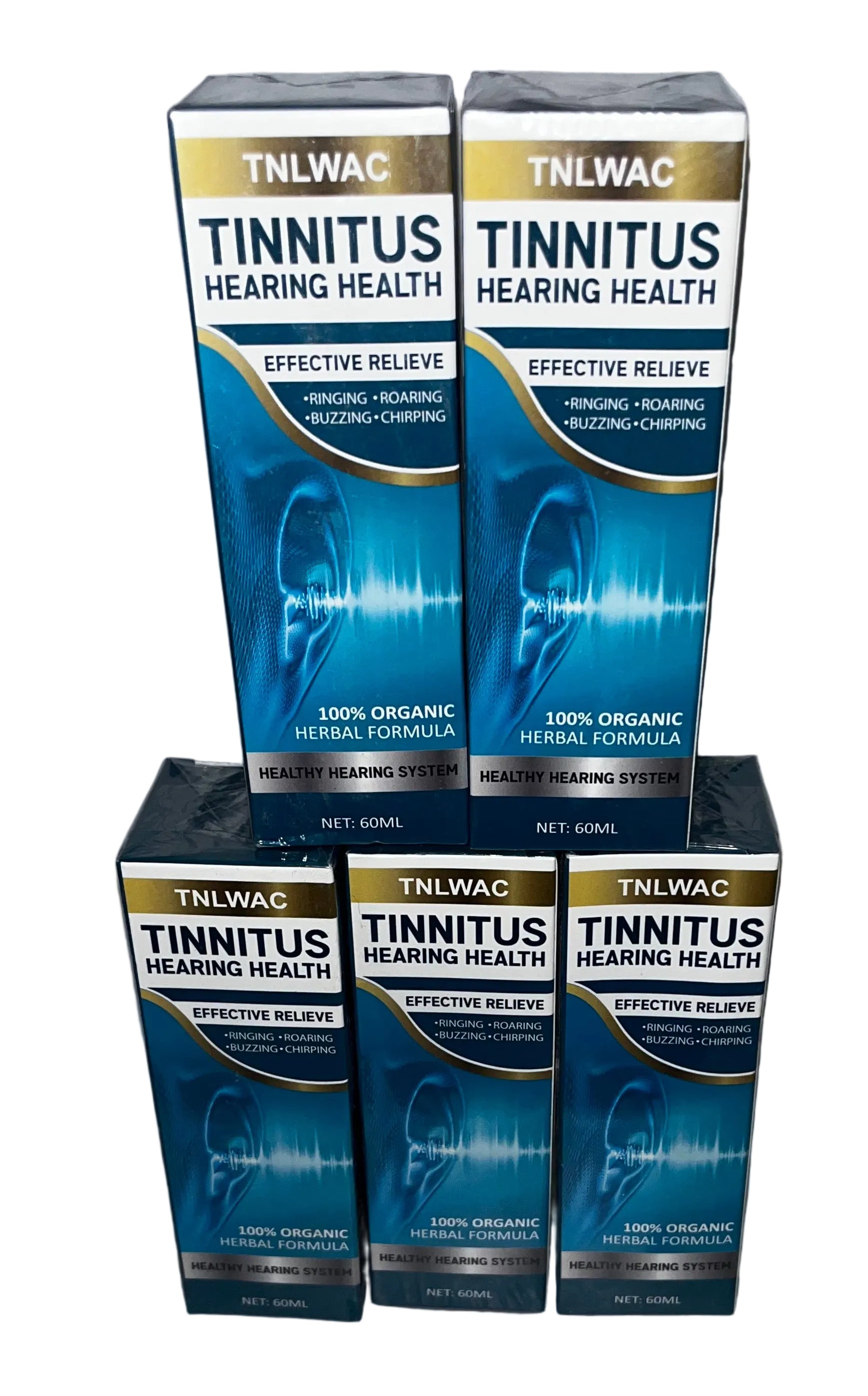 Lot of 5 - Tinnitus Hearing Health Ear Drops Herbal Formula 60ML by Tinnitus
