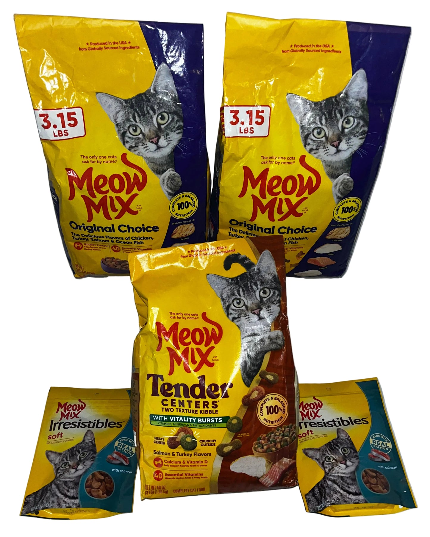 Lot of 5 - Mixed Meow Mix Cat Food & Treats Original Choice Tender Centers by Meow Mix