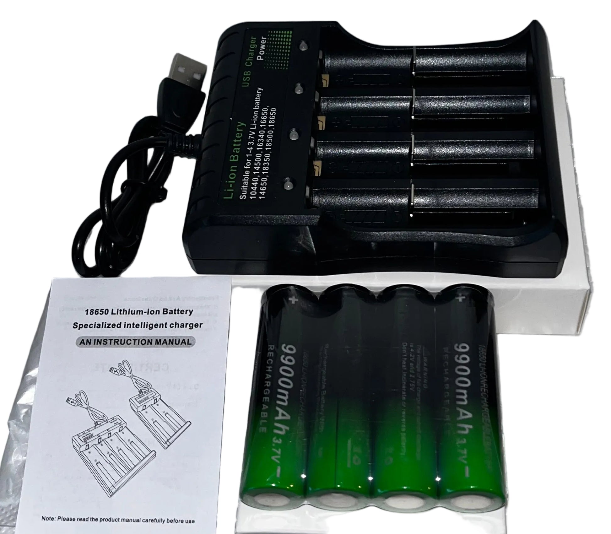 Lot of 4 - 18650 Battery Charger Kits w/ 4 Rechargeable Batteries