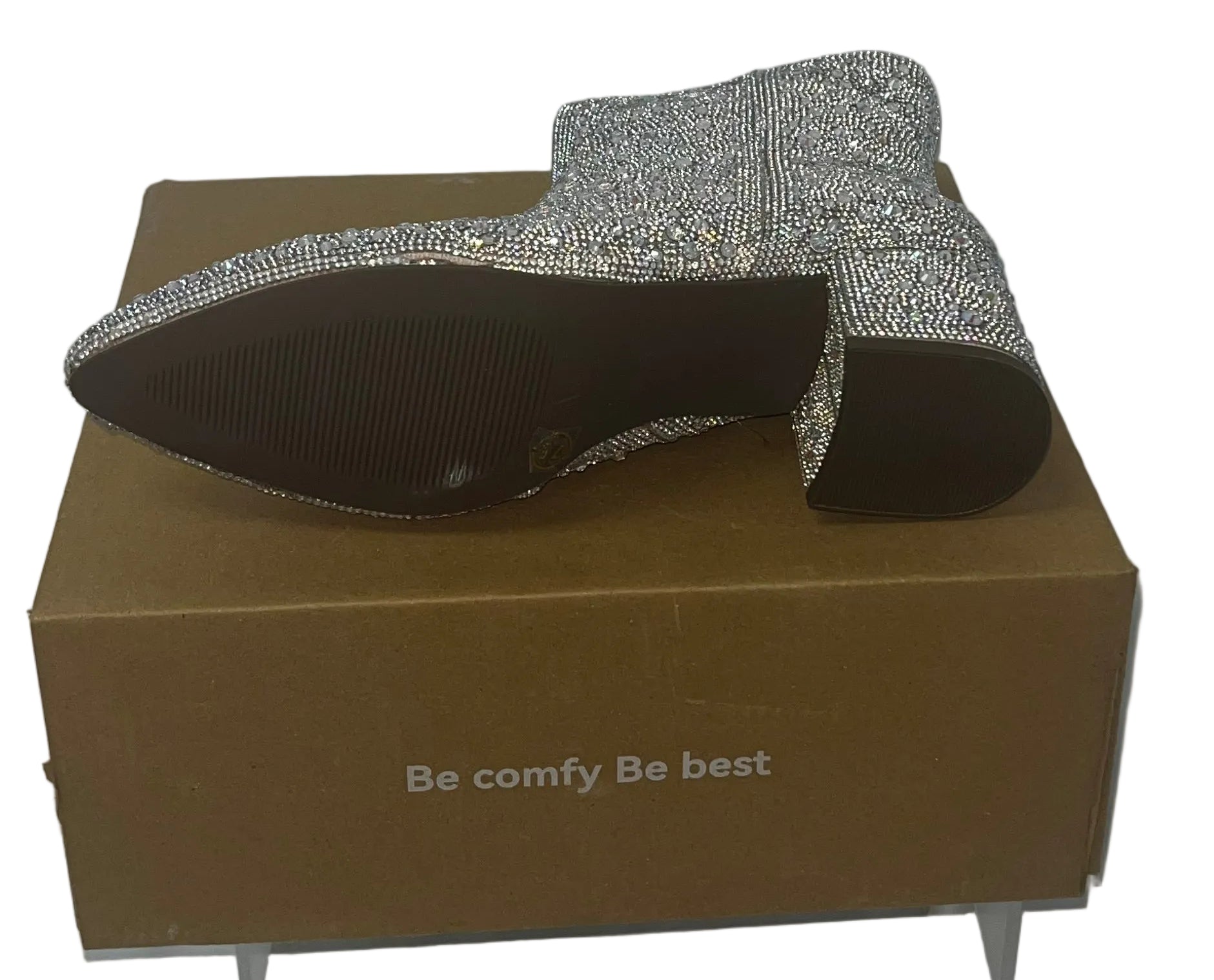 YAYONE Women's Rhinestone Ankle Boots Silver Block Heel Size 7.5 New by YAYONE