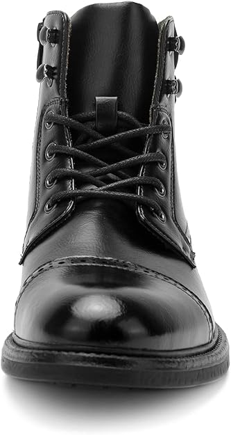 Temeshu Men's Black Cap Toe Combat Boots Lace Up Side Zip Ankle Boots Size 12 NIB by Temeshu