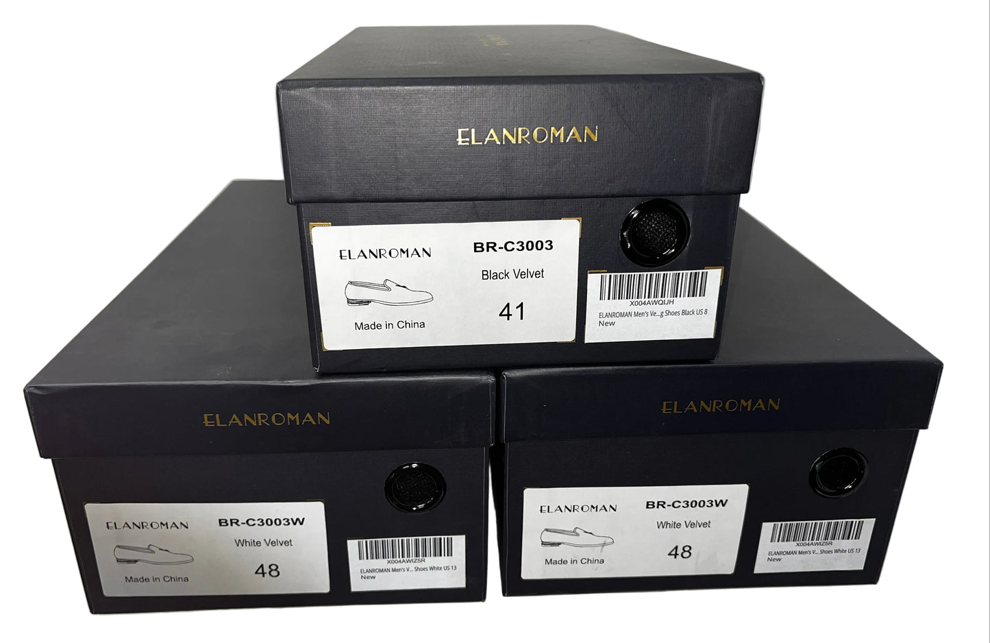 Lot of 3 - ELANROMAN Men's Velvet Loafers Dress Shoes Black White EU 41/48 New by ELANROMAN