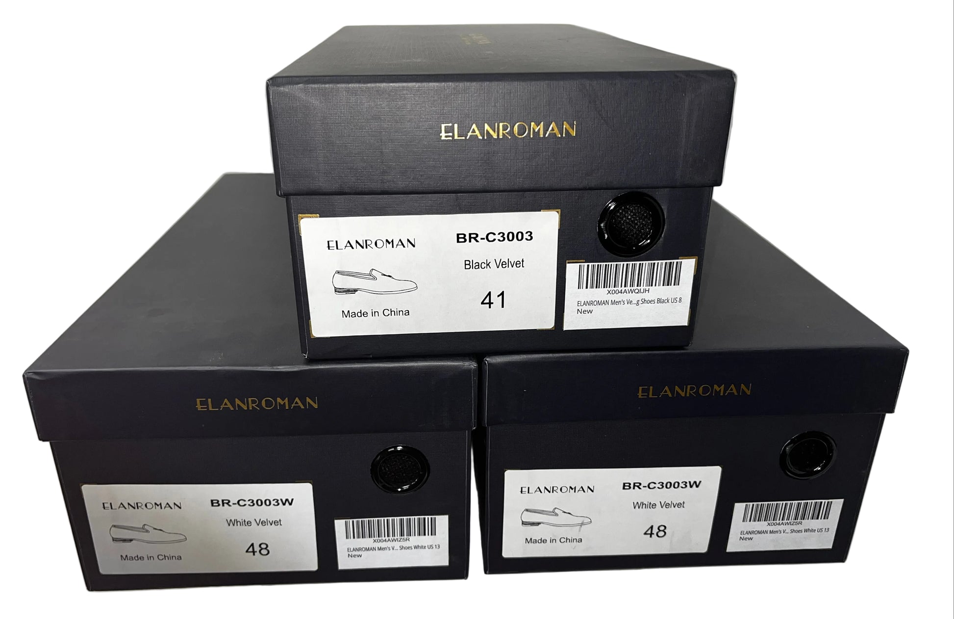 Lot of 3 - ELANROMAN Men's Velvet Loafers Dress Shoes Black White EU 41/48 New by ELANROMAN