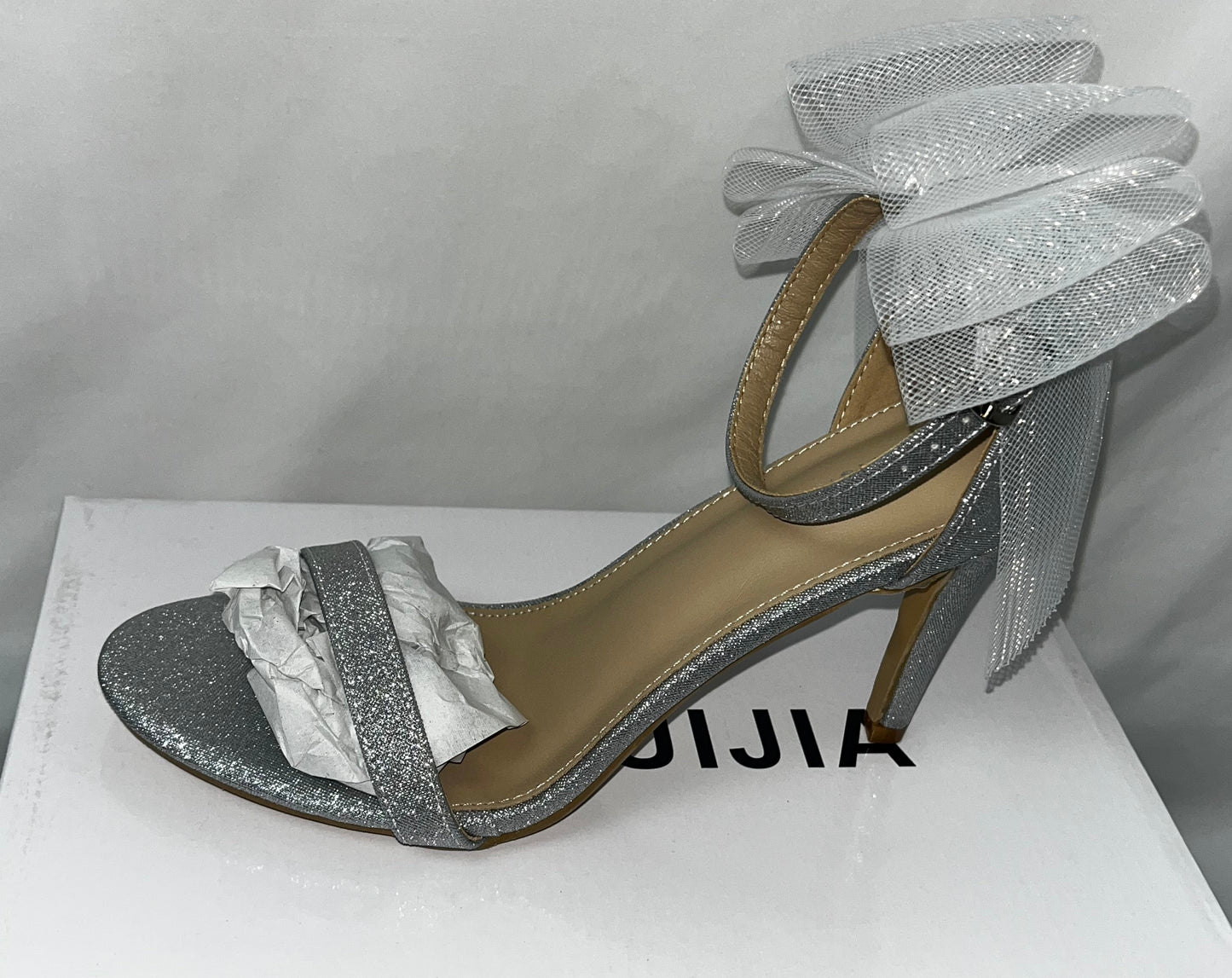Lot of 2 - LIURUIJA Silver Glitter Bow Ankle Strap Heels Women's EU 39 by LIURUIJA