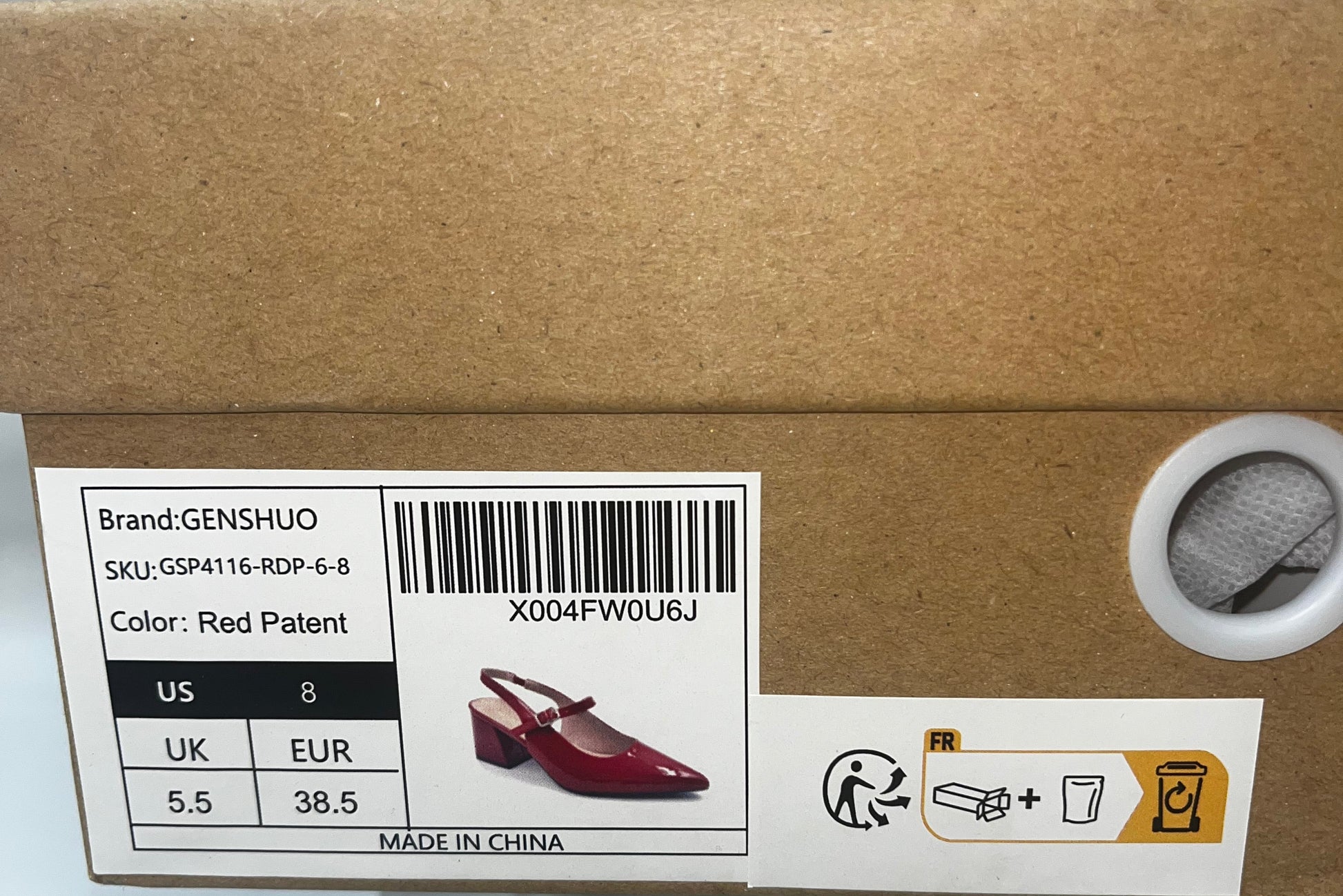 GENSHUO Women's Red Patent Slingback Block Heel Pumps Size 8 New by GENSHUO