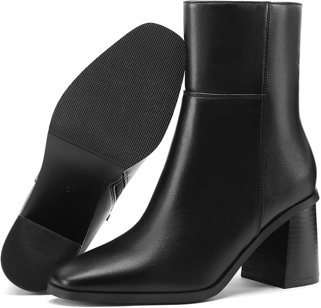 Dumjey Women's Black Block Heel Ankle Boots Side Zip Dress Booties New with Box by Dumjey
