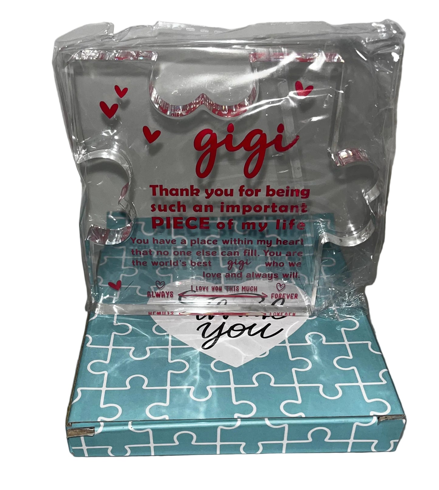 Lot of 8 - Gigi Acrylic Puzzle-Shaped Keepsake Plaques with Gift Boxes