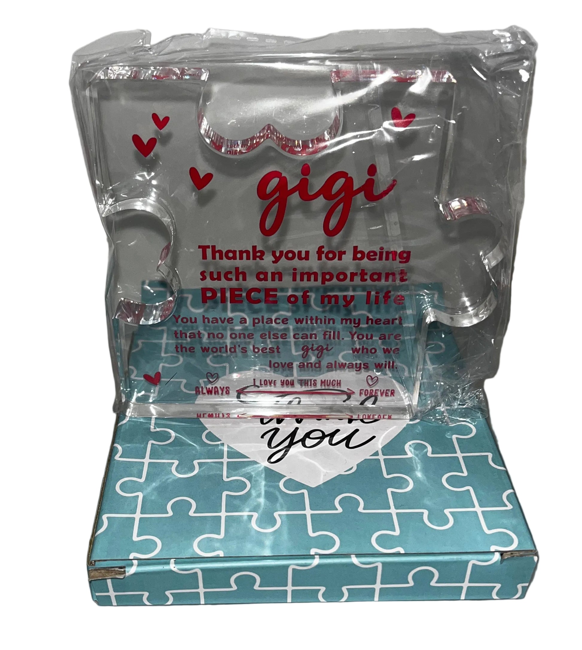 Lot of 8 - Gigi Acrylic Puzzle-Shaped Keepsake Plaques with Gift Boxes