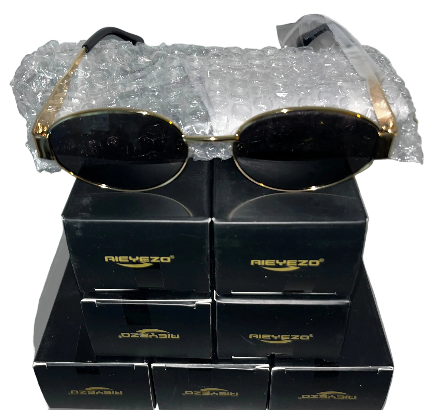 Lot of 7 - AIEYEZO Oval Gold Frame Black Lens Sunglasses UV Protection by AIEYEZO