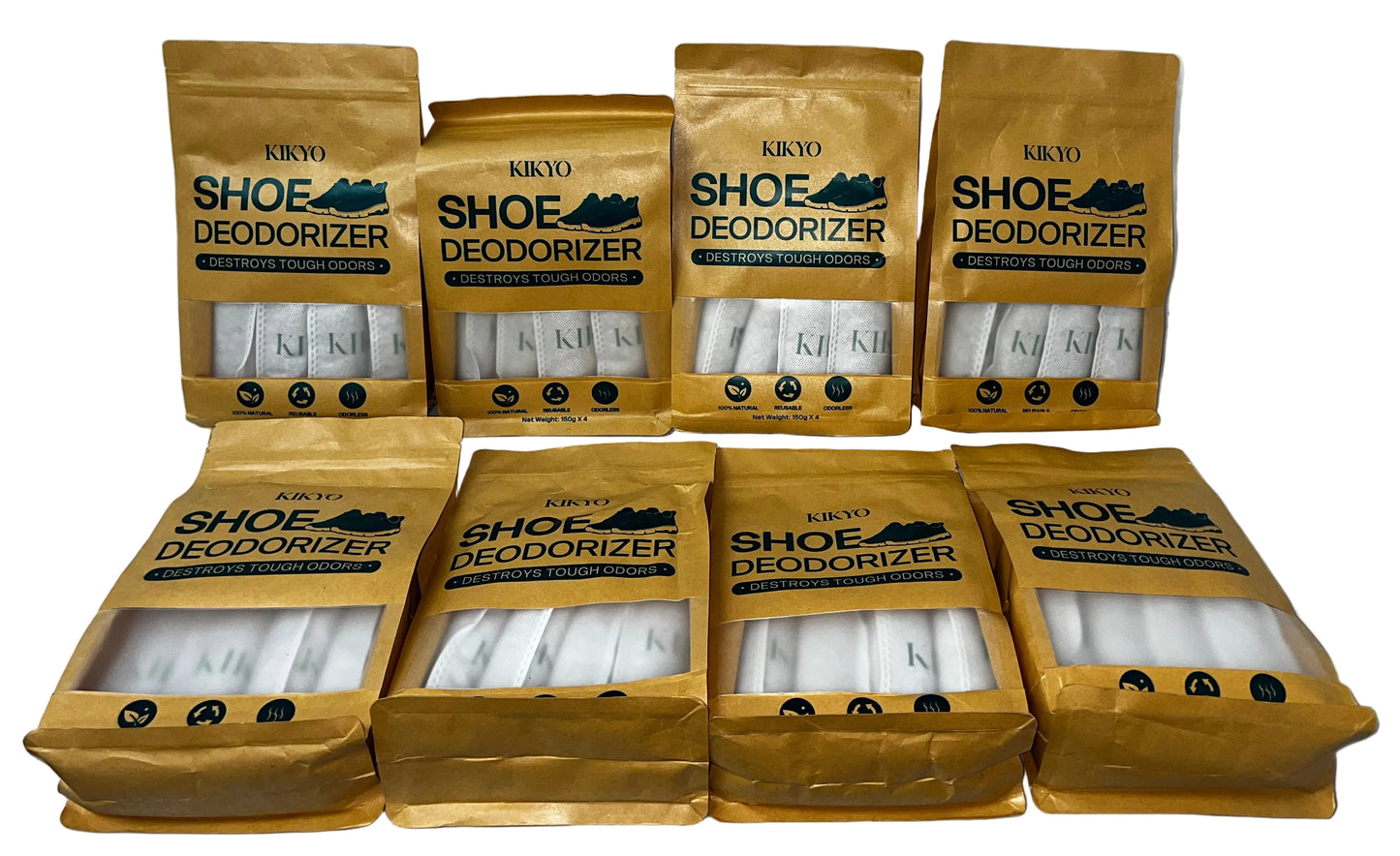 Lot of 8 - Kikyo Natural Shoe Deodorizer Bags Odor Eliminator Charcoal Moisture Absorber by Kikyo