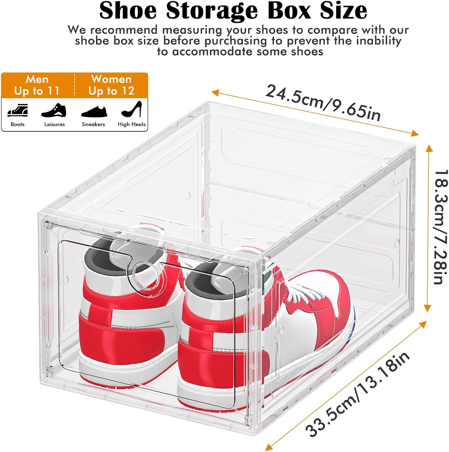 12 Pack Stackable Clear Shoe Storage Organizer Boxes Drop Front Large by ARSTPEOE