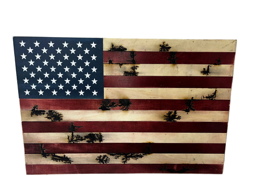 Rustic Wooden American Flag Wall Art Patriotic USA Flag Decor Burned Wood Handmade