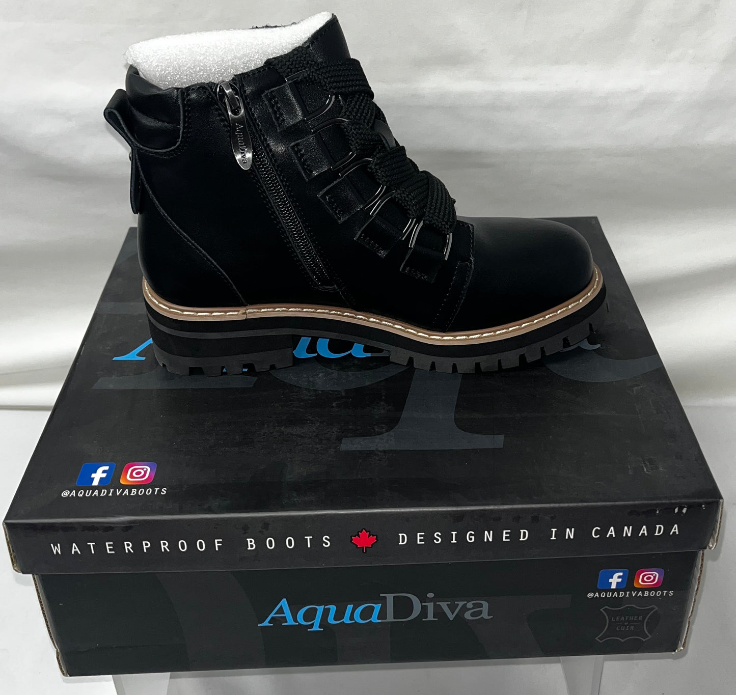 AquaDiva AD1589 Women's Black Leather Waterproof Combat Boots EU 36 by AquaDiva