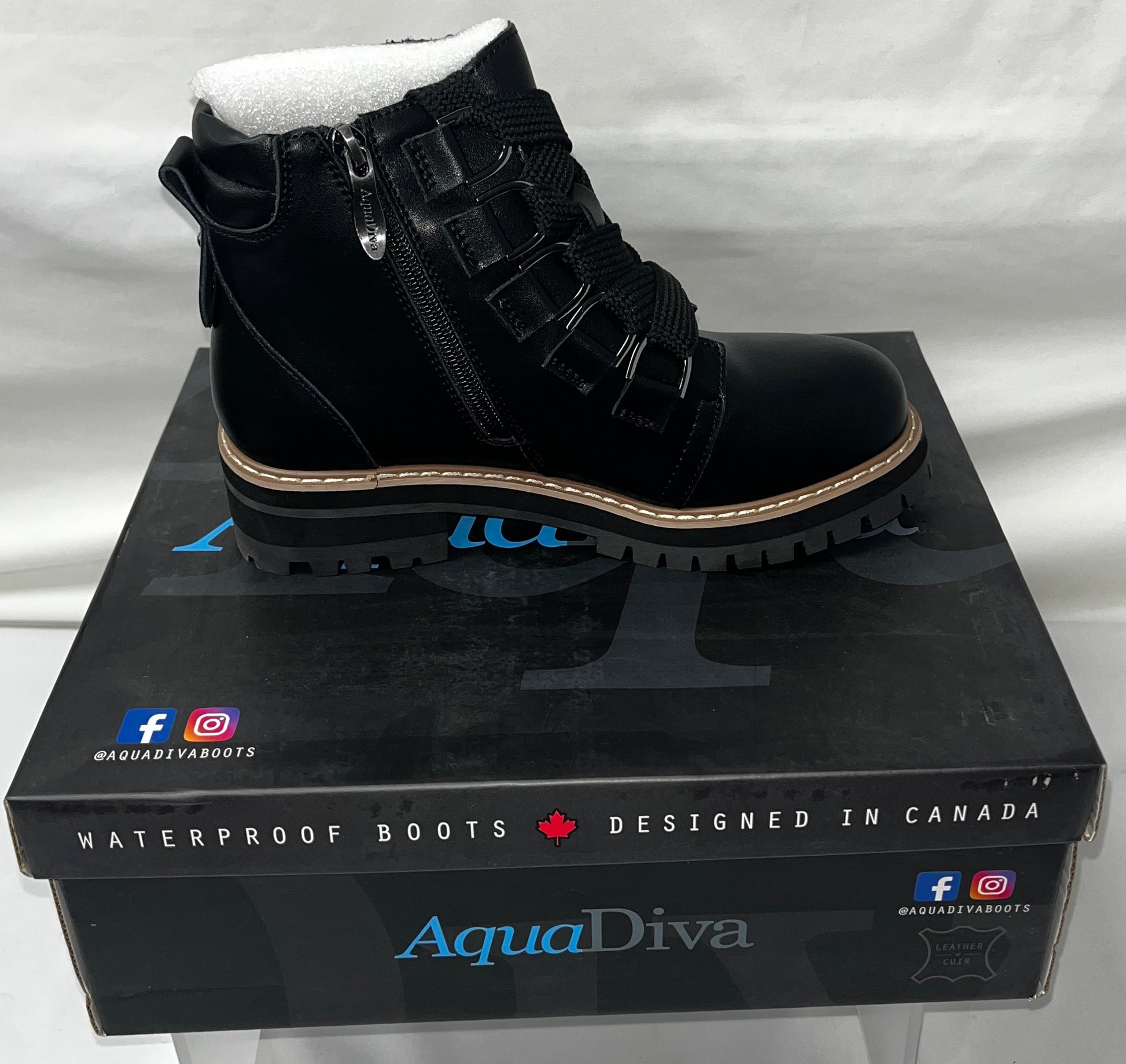 AquaDiva AD1589 Women's Black Leather Waterproof Combat Boots EU 36 by AquaDiva