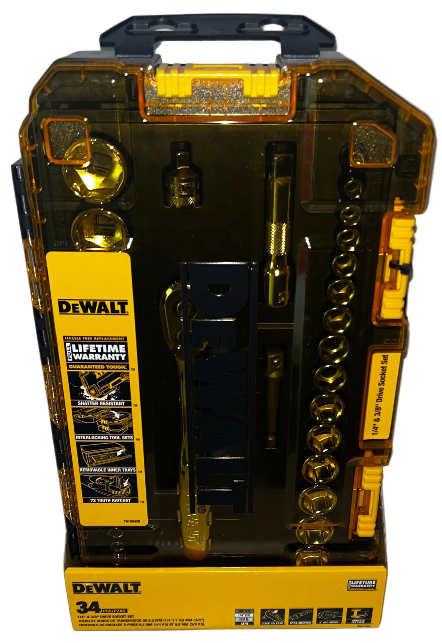 DEWALT DWMT73804 34-Piece Socket Set 1/4" & 3/8" Drive Ratchet SAE Metric by DEWALT