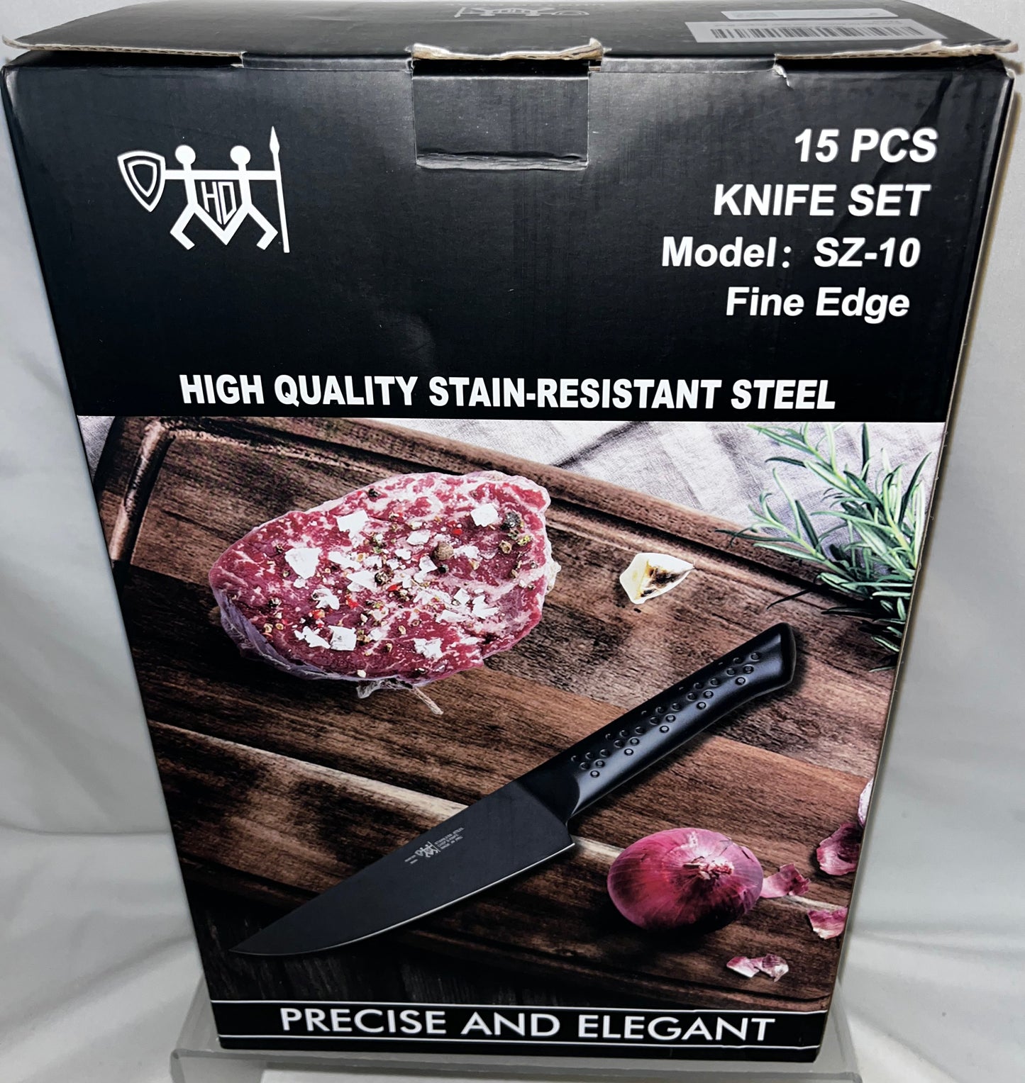 15 Piece Kitchen Knife Set with Block Sharpener Shears Stainless Steel by Hunter Dual