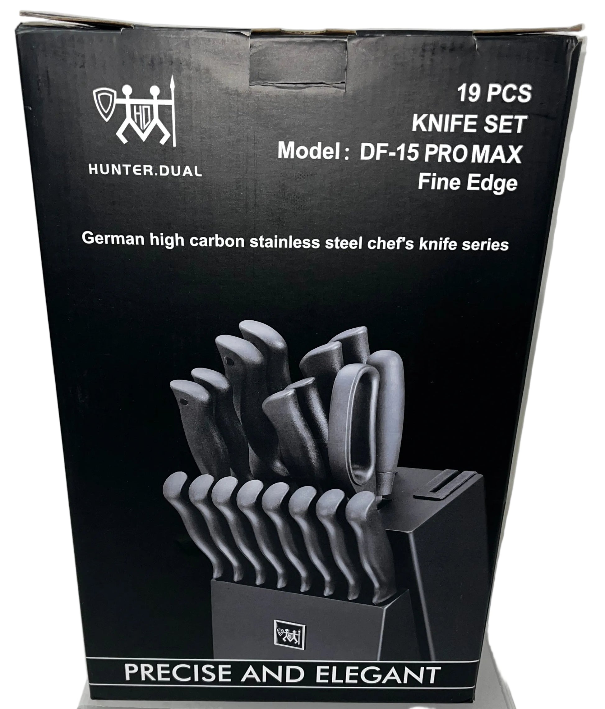 Hunter.Dual 19-Piece Kitchen Knife Set with Block & Sharpener Black by Hunter.Dual