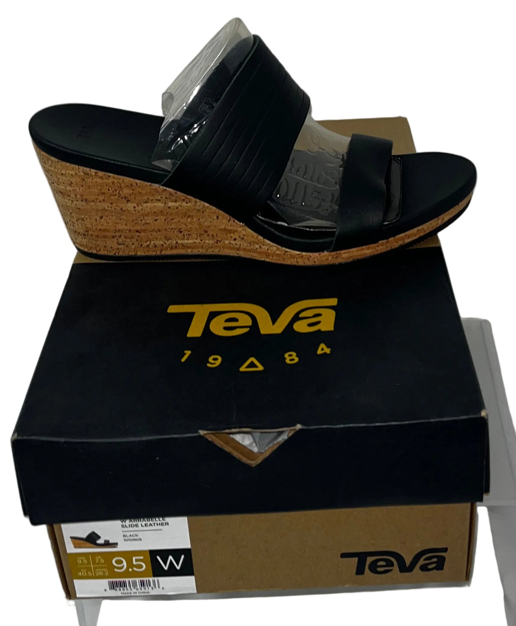 Teva Arrabelle Leather Wedge Slide Sandals Black Women's Size 9.5 Wide W New by Teva