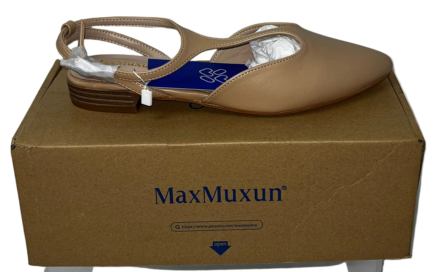 MaxMuxun Women's Nude Pointed-Toe Slingback Flats Size 6 by MaxMuxun