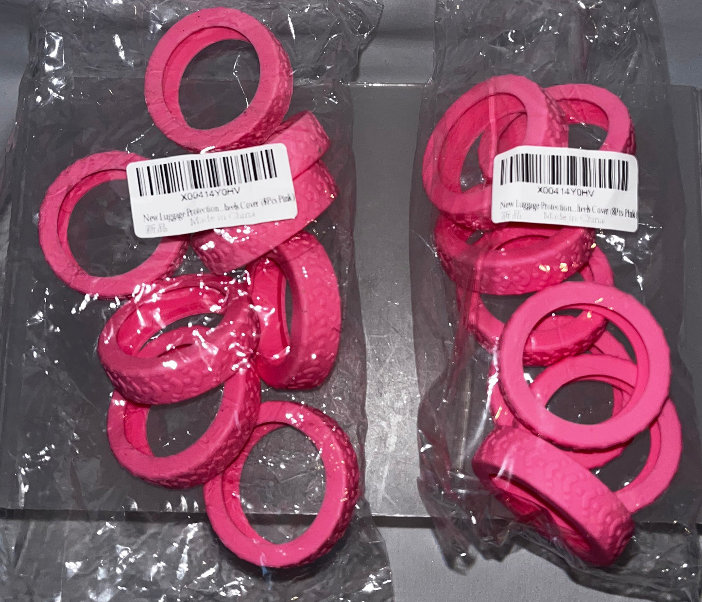 Lot of 2 - 8 Pack Pink Silicone Luggage Wheel Covers