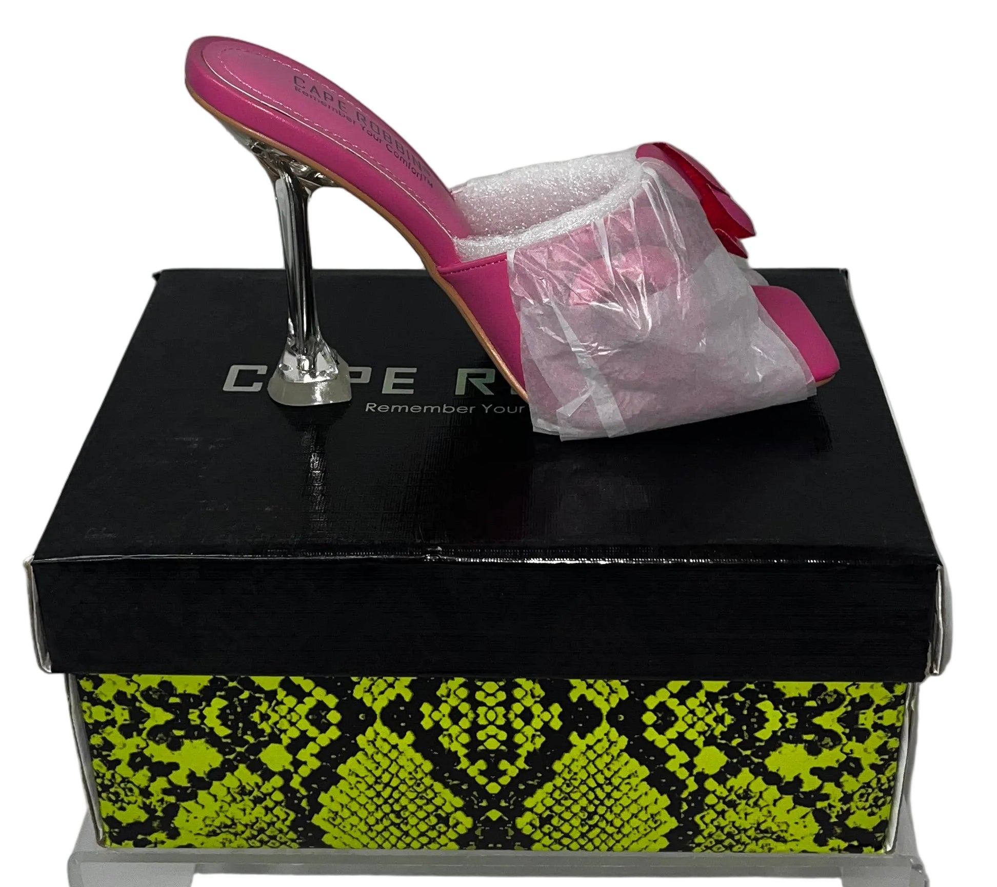 Cape Robbin Lania Fuchsia Floral Mule Stiletto Heels Women's Size 6 by Cape Robbin