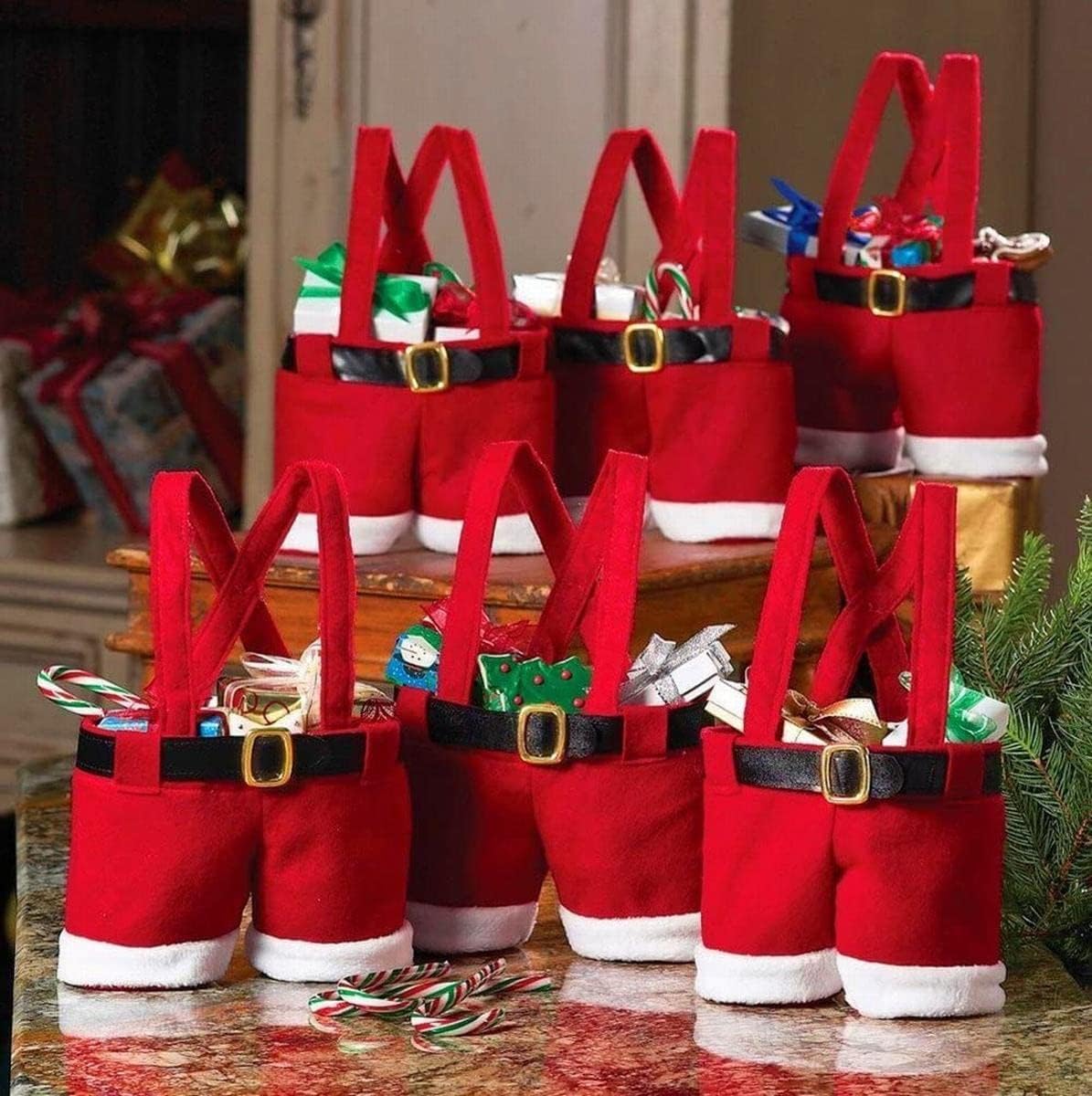 Lot of 5 - Santa Pants Gift Bags Christmas Treat Candy Party Favor Bags