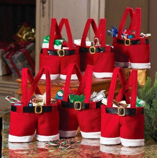 Lot of 5 - Santa Pants Gift Bags Christmas Treat Candy Party Favor Bags