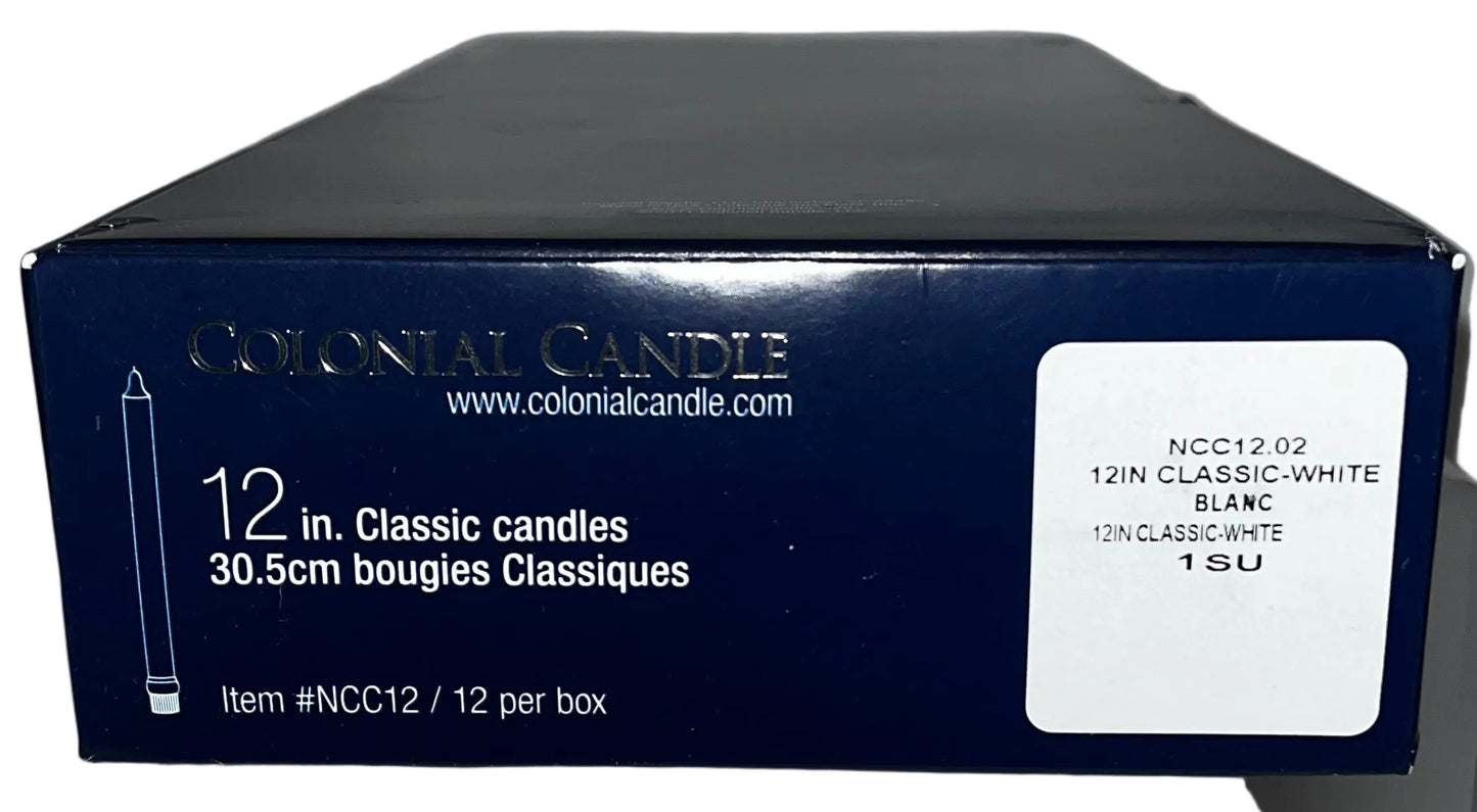Colonial Candle 12" Classic White Taper Candles 12 Count New by Colonial Candle