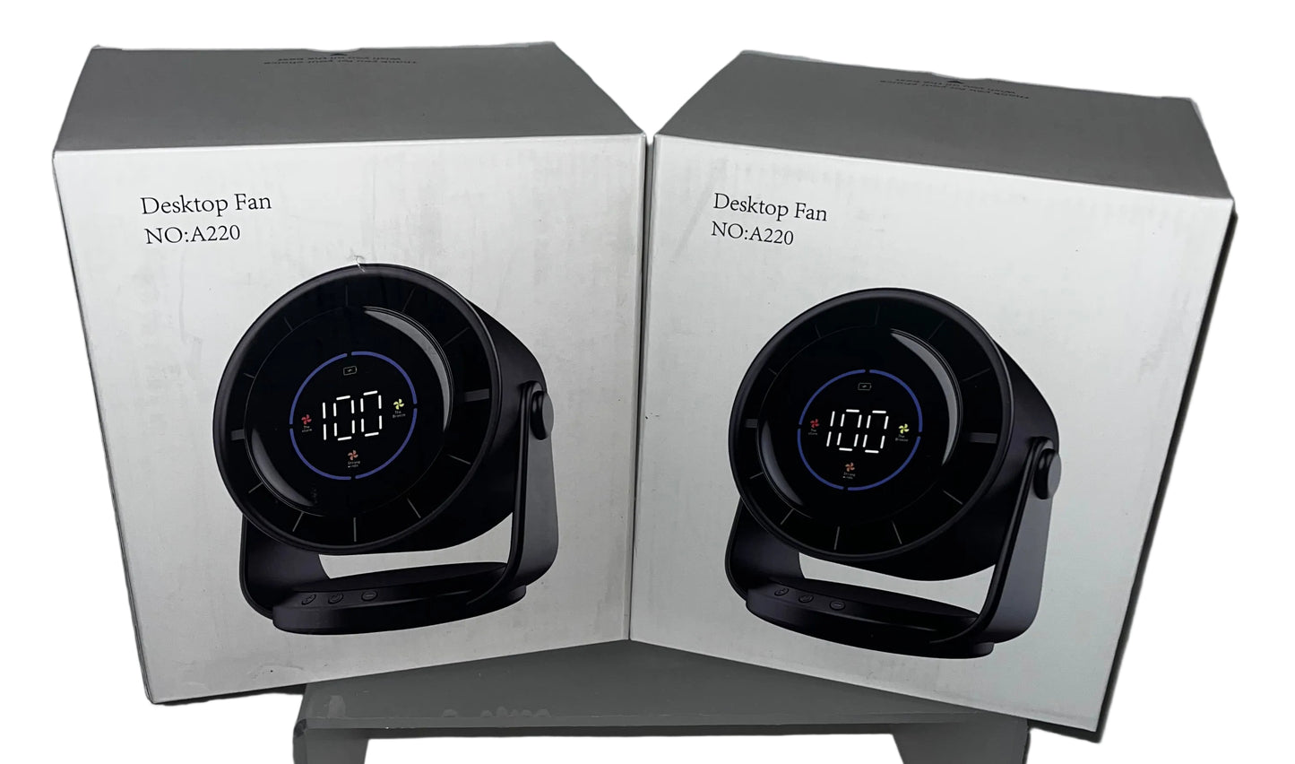 Lot of 8 - A220 Desktop Fans USB Rechargeable Personal Cooling Fan Digital Display