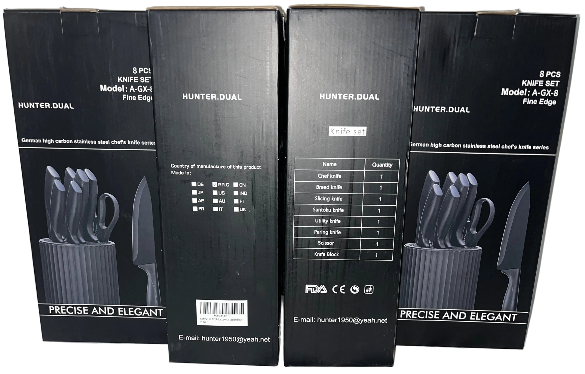 Lot of 4 - Hunter Dual 8PC Knife Set Stainless Steel Knife Block by Hunter Dual