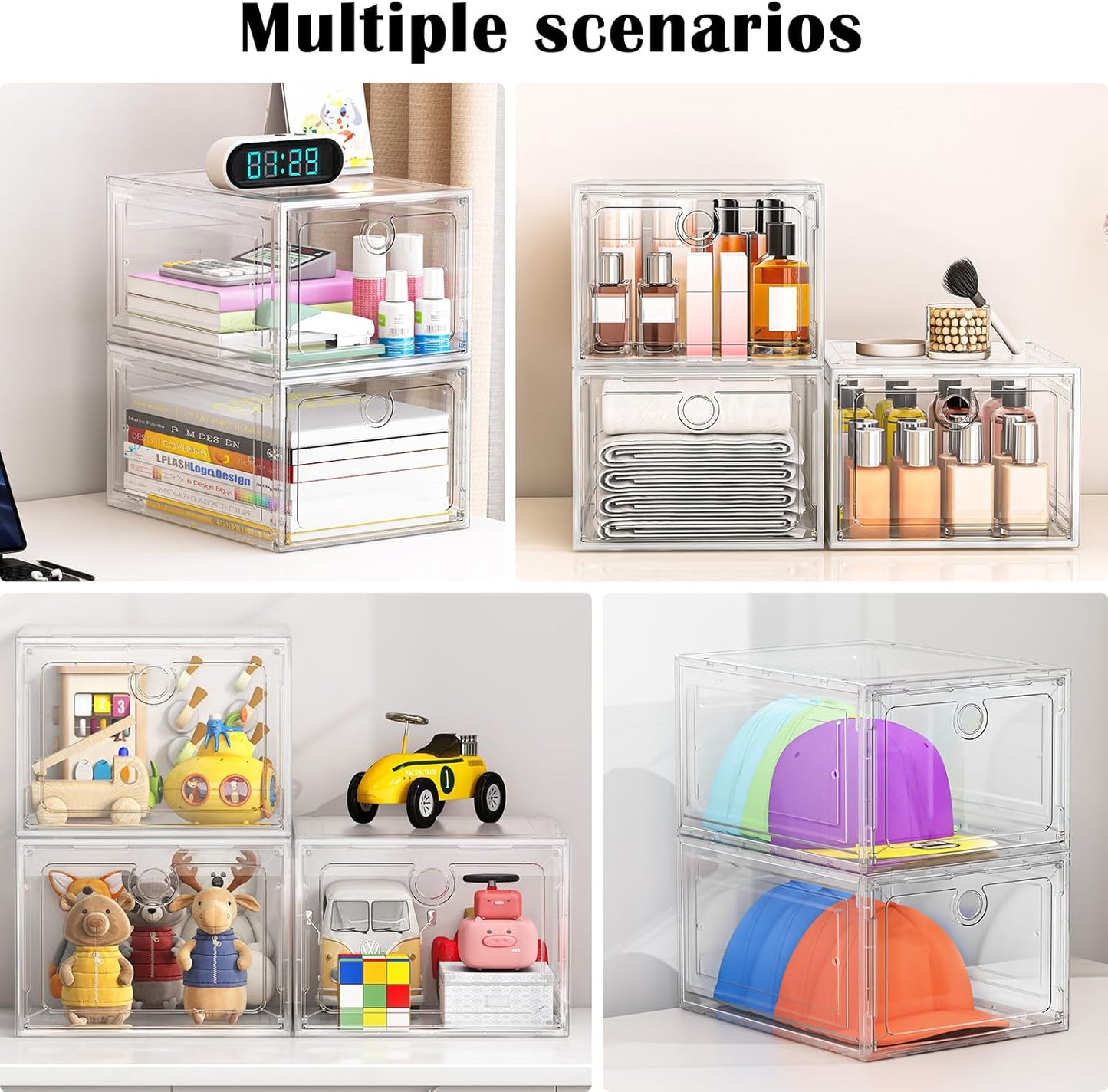12 Pack Stackable Clear Shoe Storage Organizer Boxes Drop Front Large by ARSTPEOE