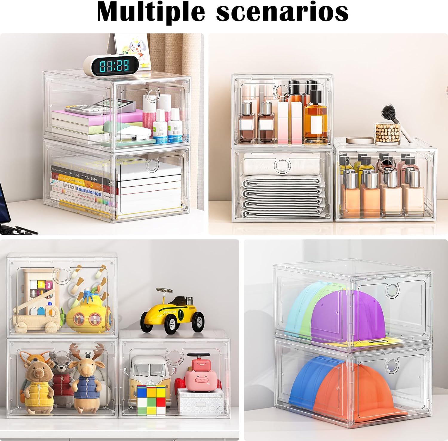 12 Pack Stackable Clear Shoe Storage Organizer Boxes Drop Front Large by ARSTPEOE